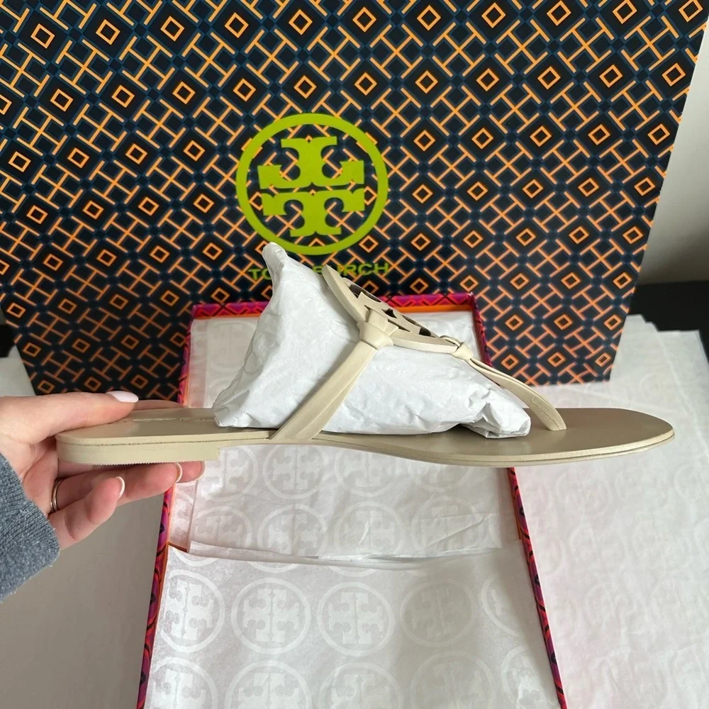Tory Burch Miller Square Toe Sandal Size 8 New Cream White - Picture 5 of 12